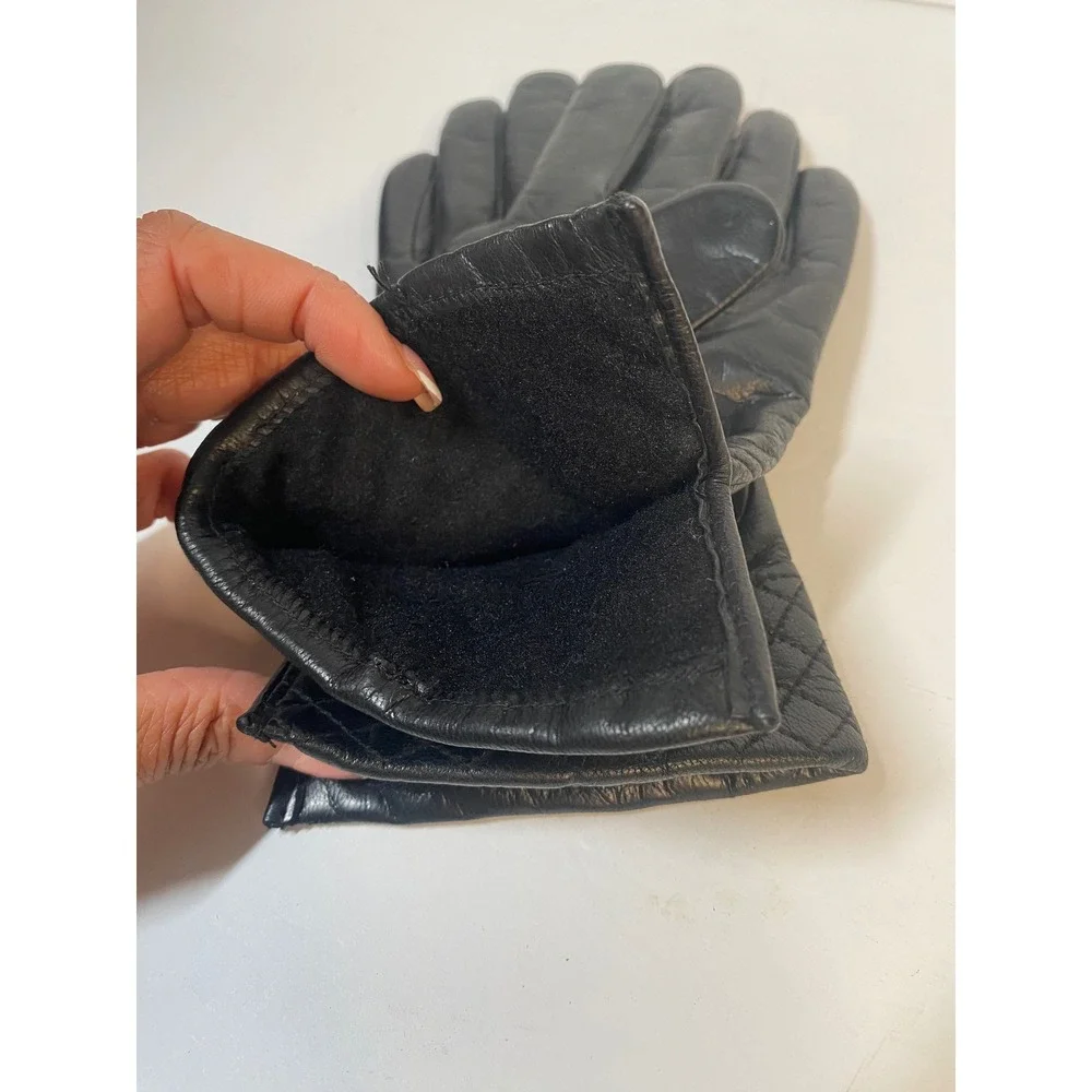 Unbranded Leather Thinsulate‎ Gloves Women One Size Black Quilted Cuffs Thermal